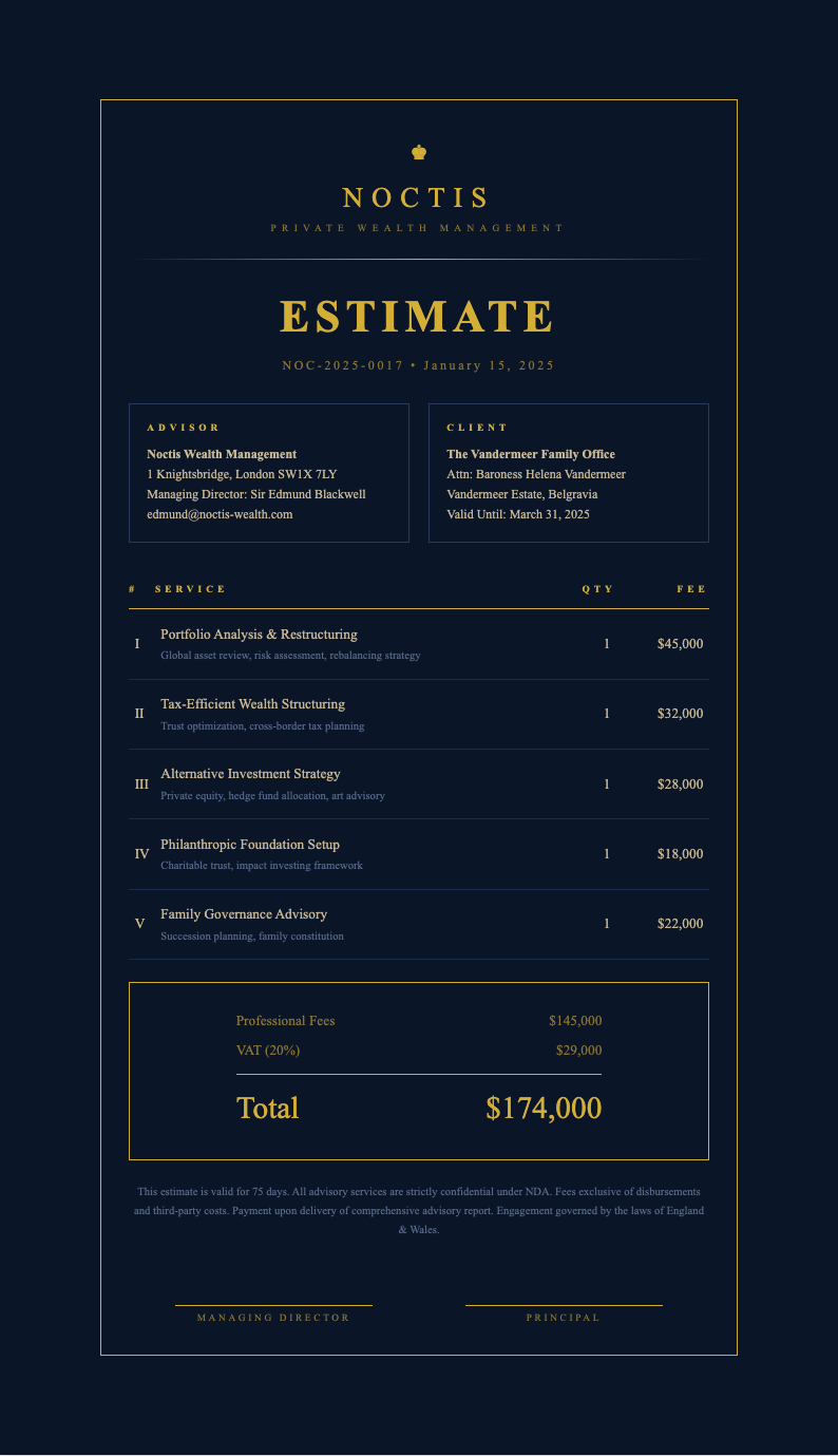 Midnight luxury service estimate